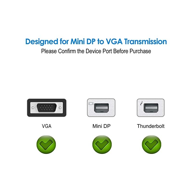 Mini DisplayPort Mini DP to VGA Adapter Gold Plated 1080P Thunderbolt Port Compatible Converter Black