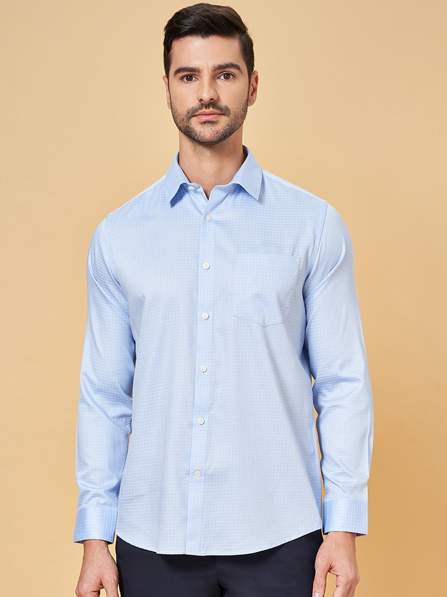 Peregrine by Pantaloons Starlight Blue Cotton Regular Fit Checks Shirt
