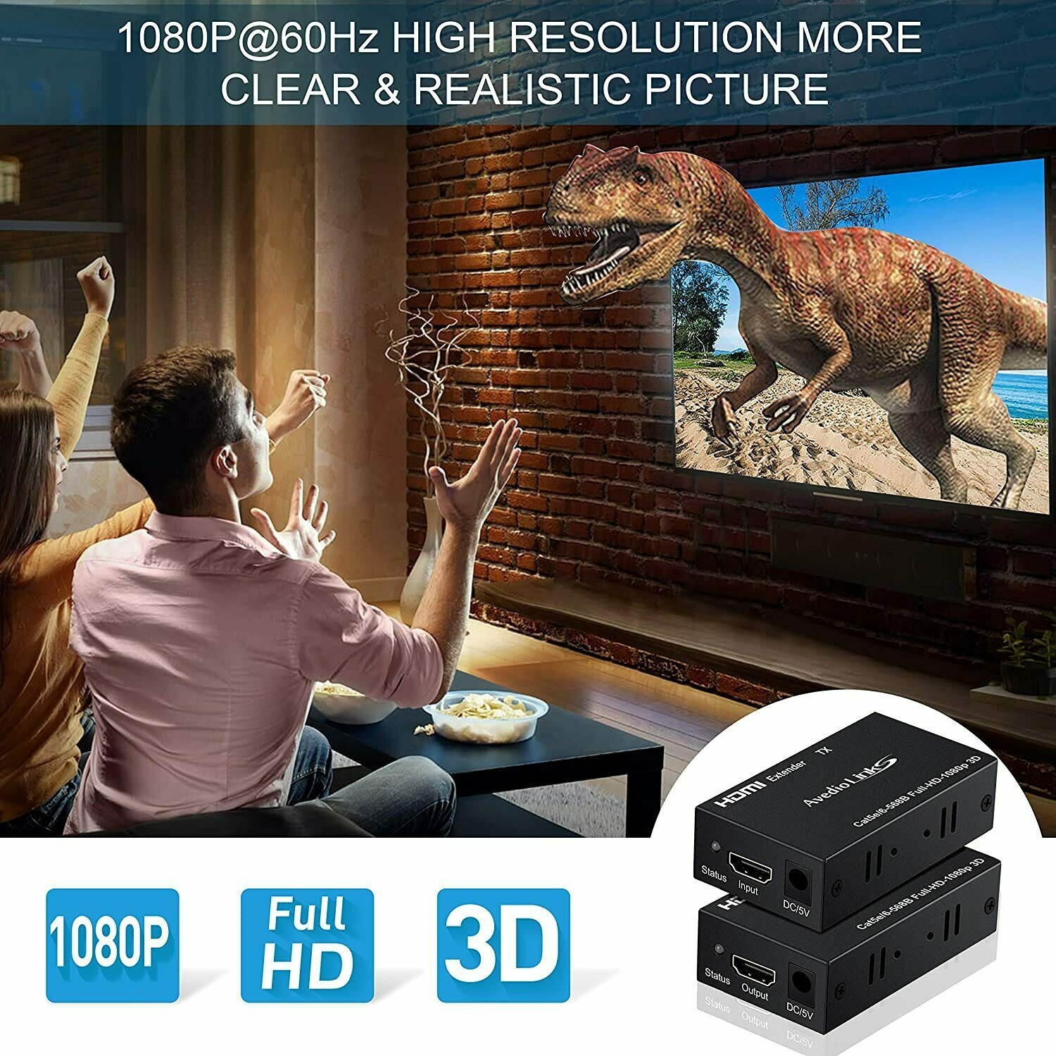 HDMI Extender, HDMI Extender Over Cat 5e/6/7 Digital HDMI Ethernet 196ft / 60m