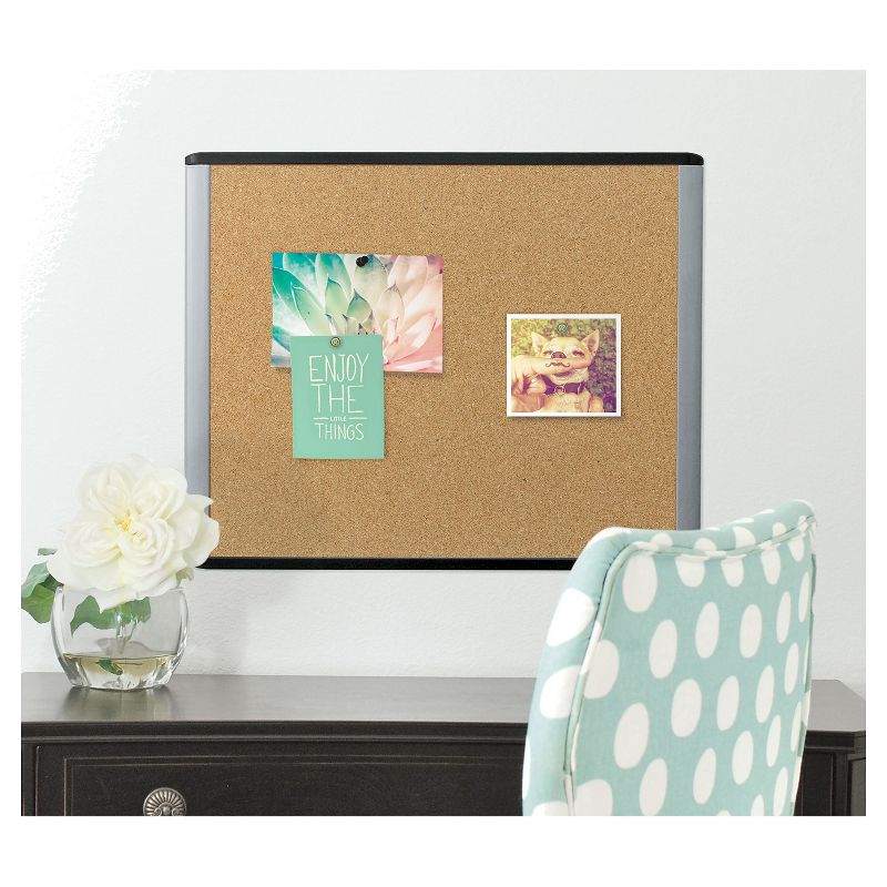 U Brands 20"x16" MOD Cork Bulletin Board Black/Gray Frame