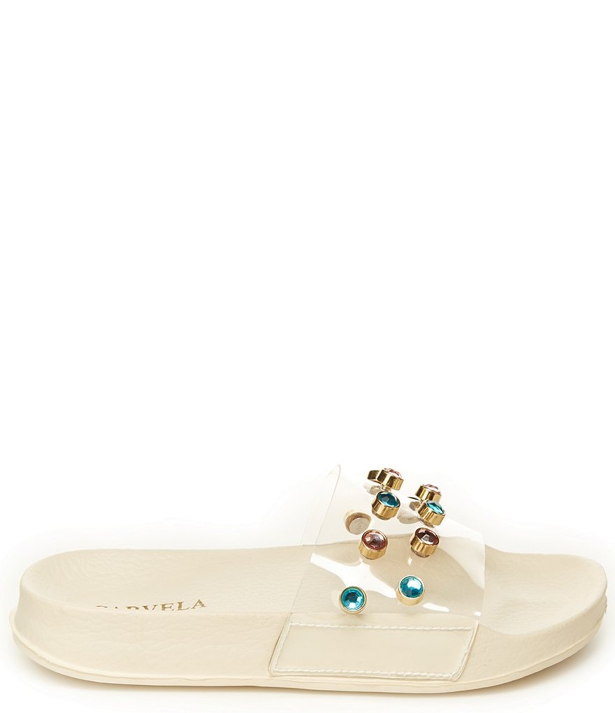 Carvela Girls' Clear Mini Roll Studded Detail Pool Slides (Toddler)
