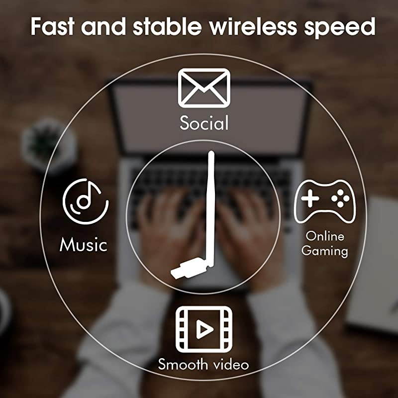 USB WiFi Adapter for PC, Wireless Network Adapter for Desktop- Dongle High Gain 6dBi Antenna Support Desktop Laptop Compatible with Windows 10/8/7/XP/VISTA, MAC 10.6-10.11