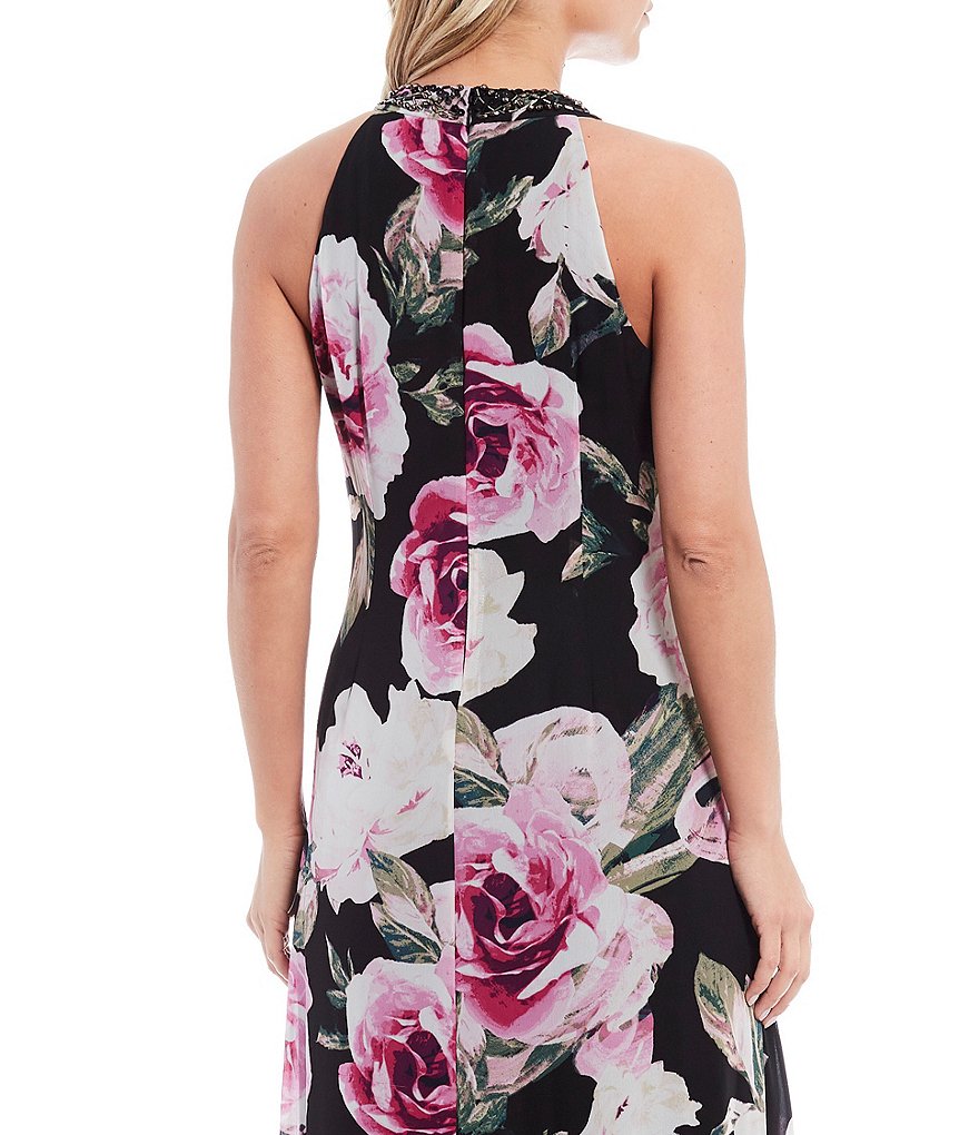 Ignite Evenings Floral Print Sleeveless Halter Neck Maxi Dress