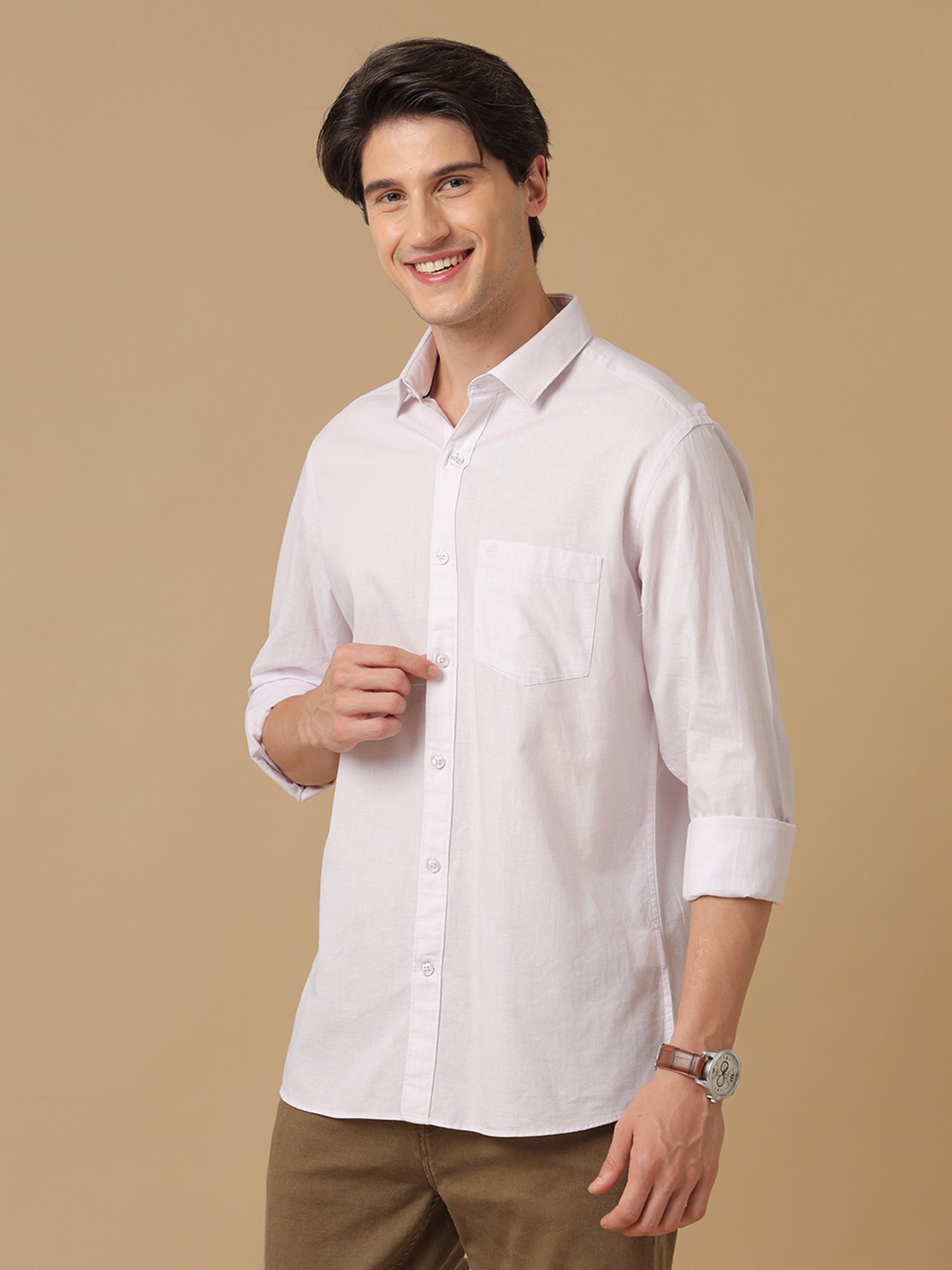 CAVALLO by Linen Club White Contemporary Fit Shirt