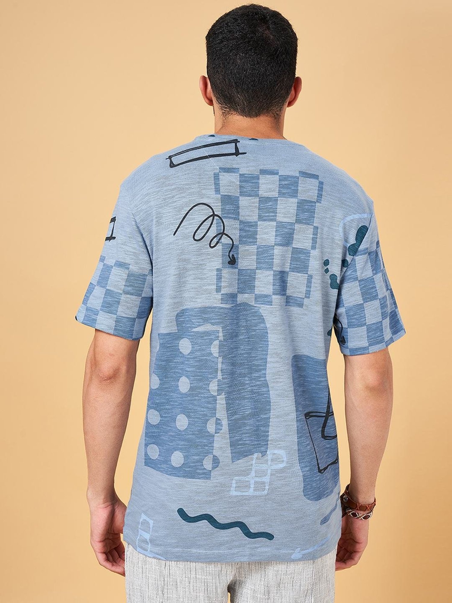 7 Alt by Pantaloons Blue Cotton Relaxed Fit Printed T-Shirt