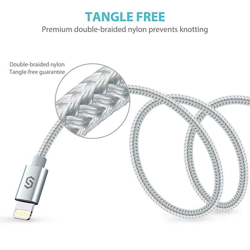iPhone Charger Lightning Cable 6ft Apple MFI Certified NylonBraided HighSpeed SyncCharging Cord for iPhone 11Xs MaxXsXRX 8 7 6s 6 Plus SE 5S 5C 5 iPad iPod More Silver