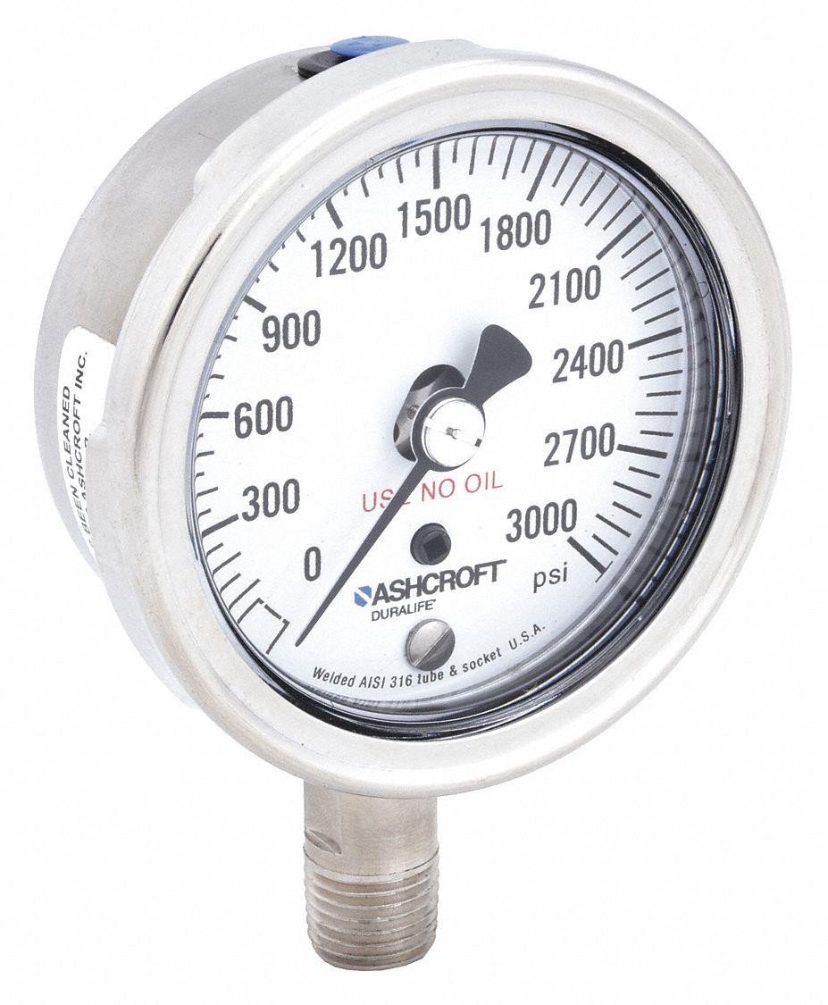ASHCROFT 251009SW02LX6B3000 Pressure Gauge,0 to 3000 psi,2-1/2In