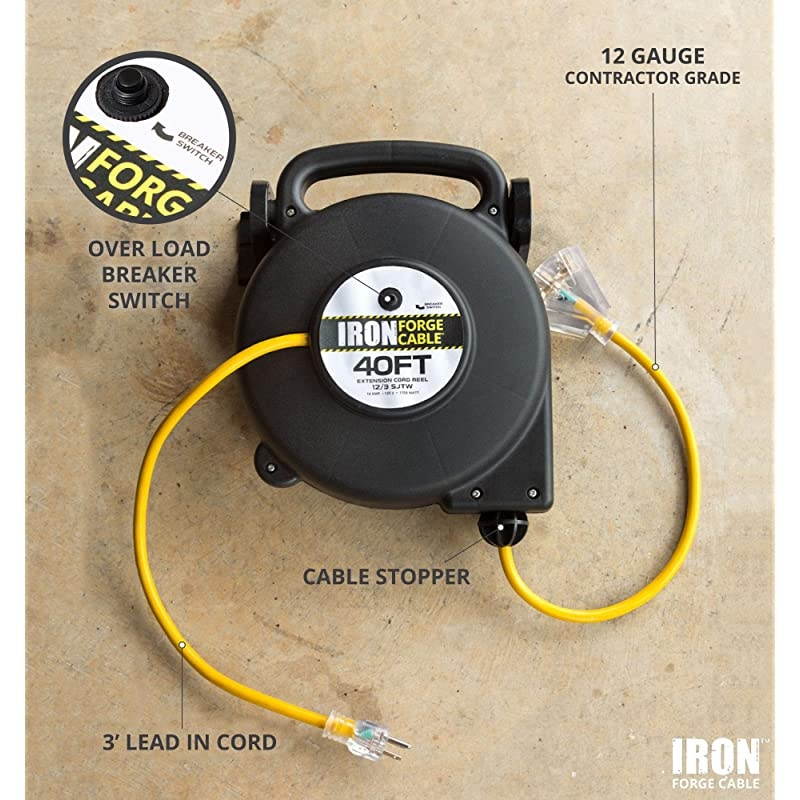 Ft Retractable Extension Cord Reel 2 In 1 Mountable amp Portable Power Cord Reel with 3 Electrical Outlets 123 SJTW Heavy Duty Yellow Cable Perfect for Hanging from Your Garage Ceiling