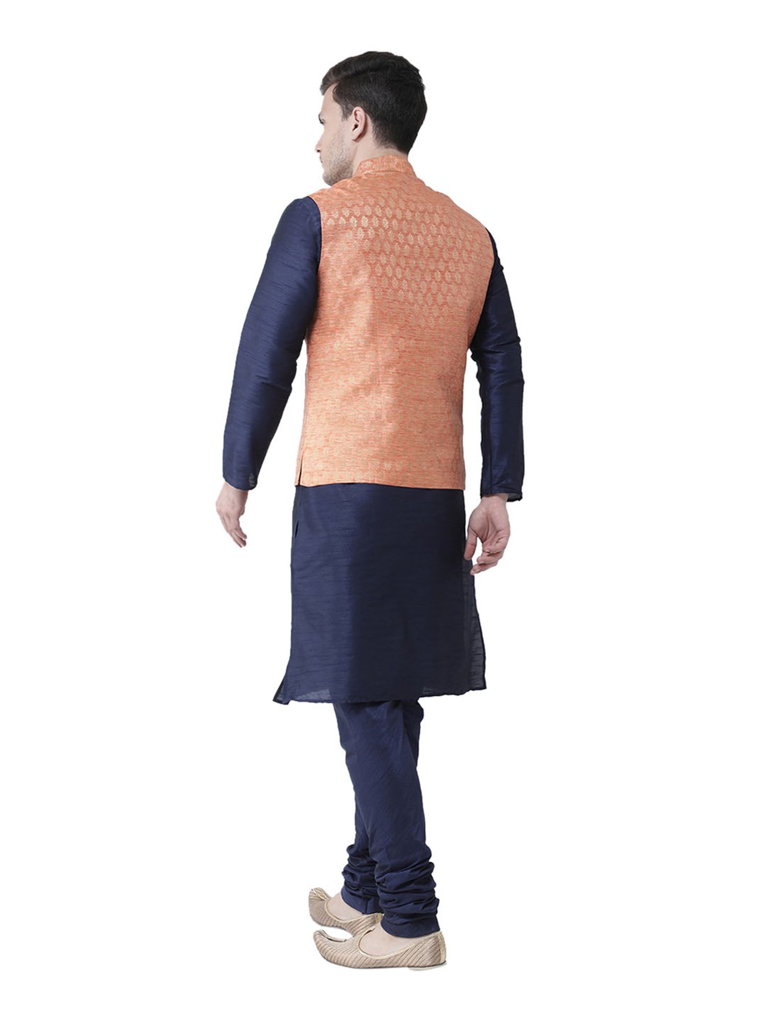 Deyann Orange & Navy Full Sleeves Silk Suit