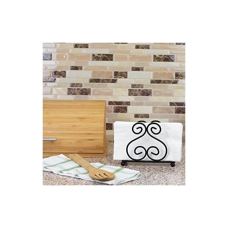Scroll Collection Steel Napkin Holder, Freestanding Tissue Dispenser Organizer for Kitchen Countertop, Durable, Sturdy, Decor, Black