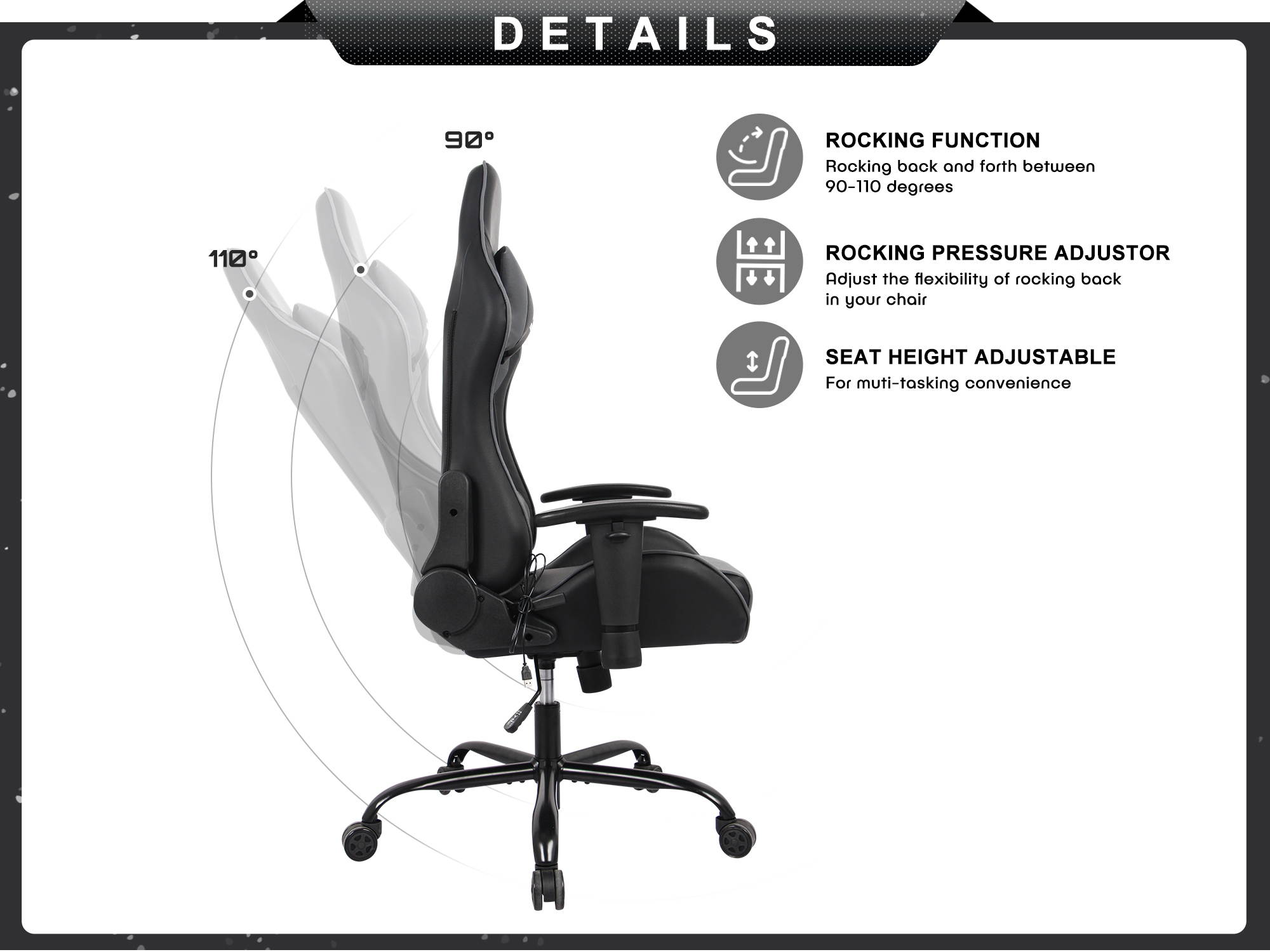 RIMIKING Massage Racing High Back Ergonomic  Computer Gaming Chair  Soft Headrest&Backrest Desk Chair Swivel Adjustable Armrest  Office Chair