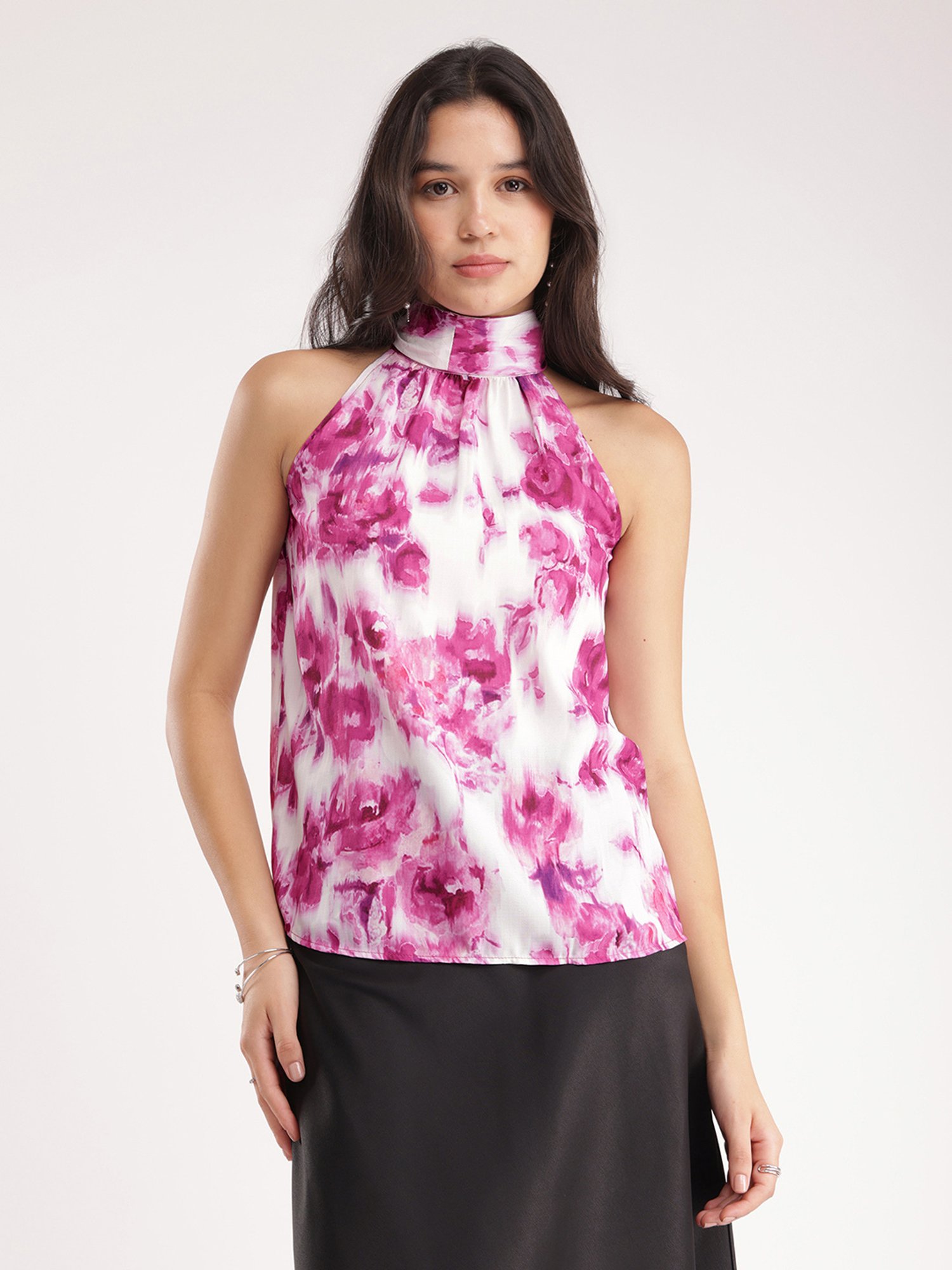 Fablestreet Pink & White Floral Print Top
