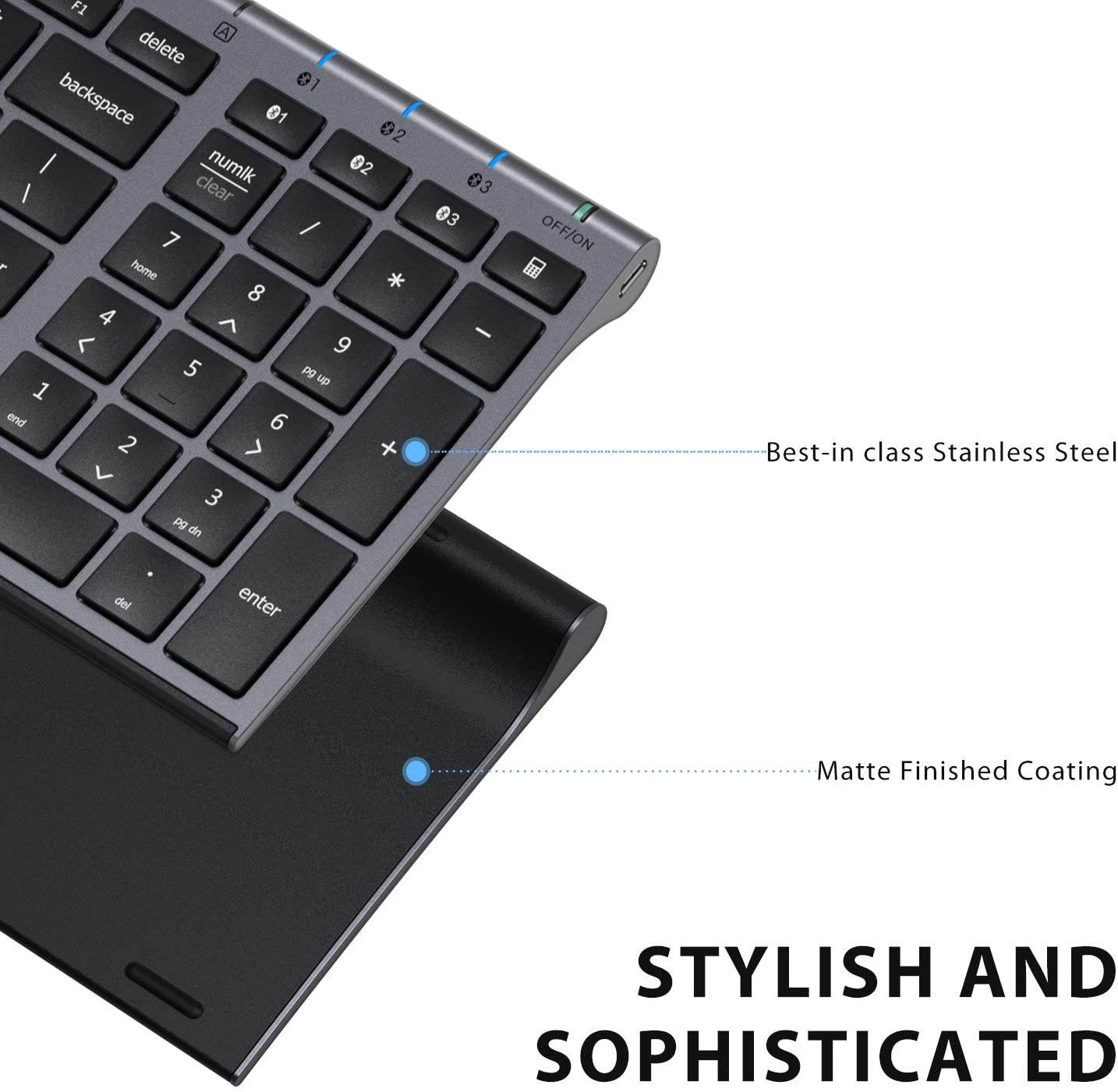 iClever BK10 Bluetooth Keyboard, Multi Device Keyboard Rechargeable Bluetooth 5.1 with Number Pad Ergonomic Design Full Size Stable Connection Keyboard for iPad, iPhone, Mac, iOS, Android, Windows