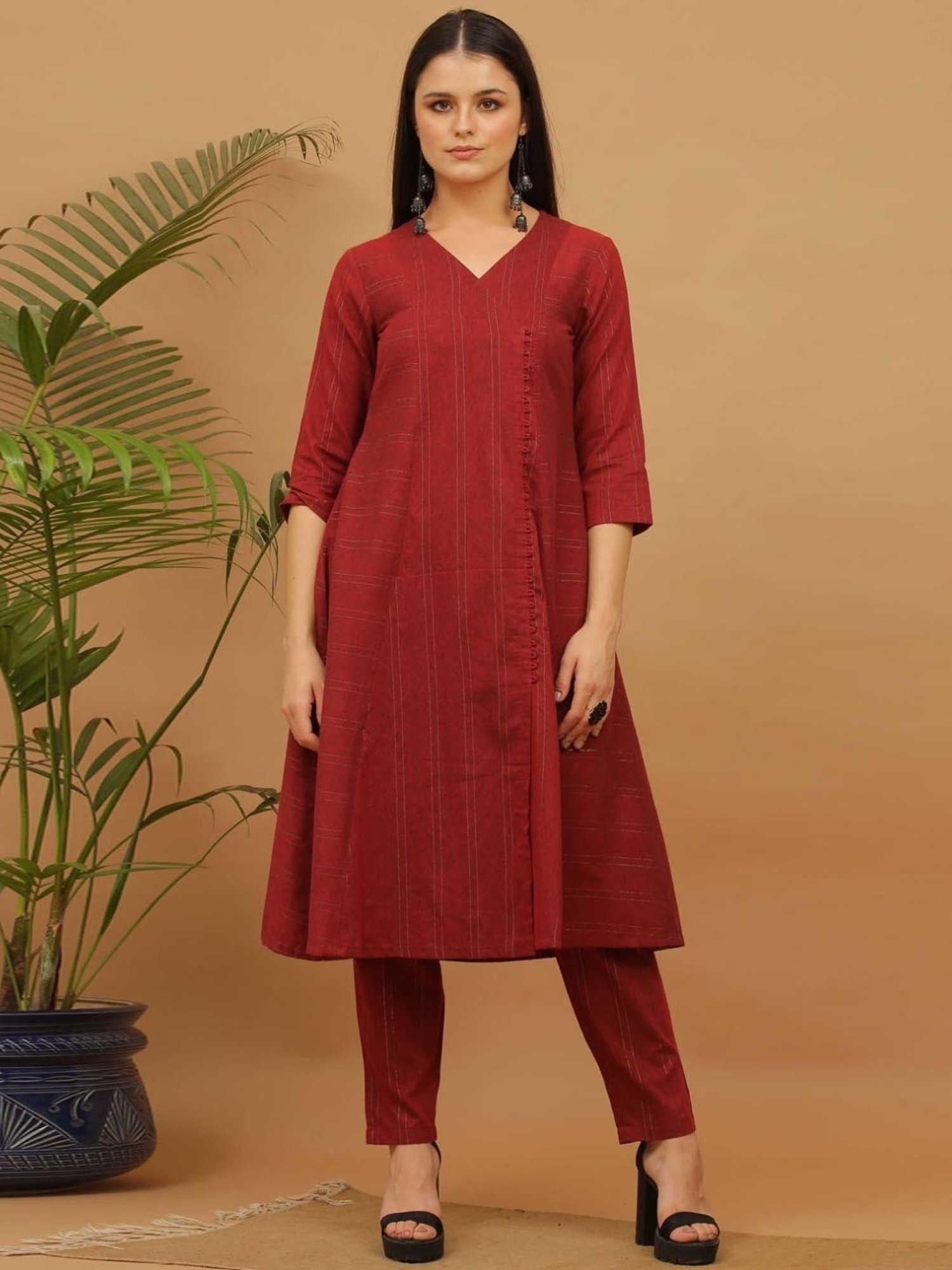 Kaanchie Nanggia Maroon Stripped Cotton Pants