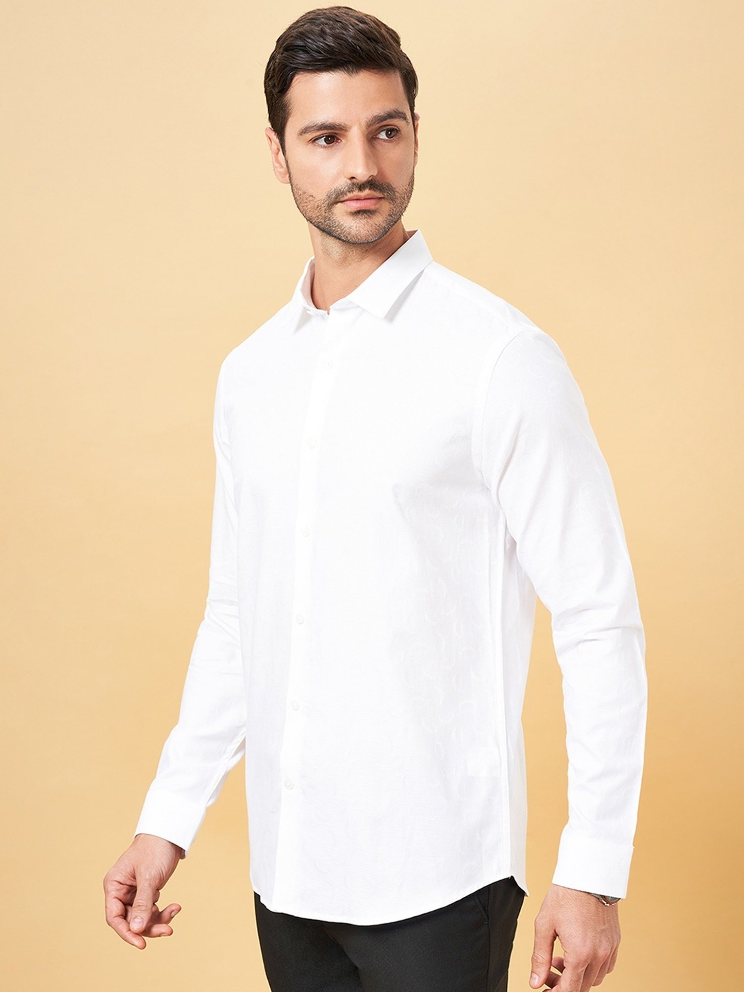 Peregrine by Pantaloons White Cotton Slim Fit Shirt