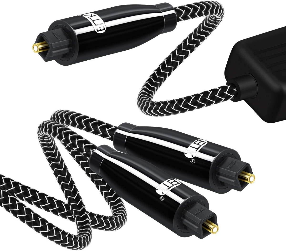 Toslink Optical Splitter Cable Fiber Optic Digital Cable Supports 1 Input to 2 outputs Nylon Braided Upgrade Style No Loss Signal Fast Transmission 1 is Equal to 2 Optical Splitter Cable (3ft&5ft)