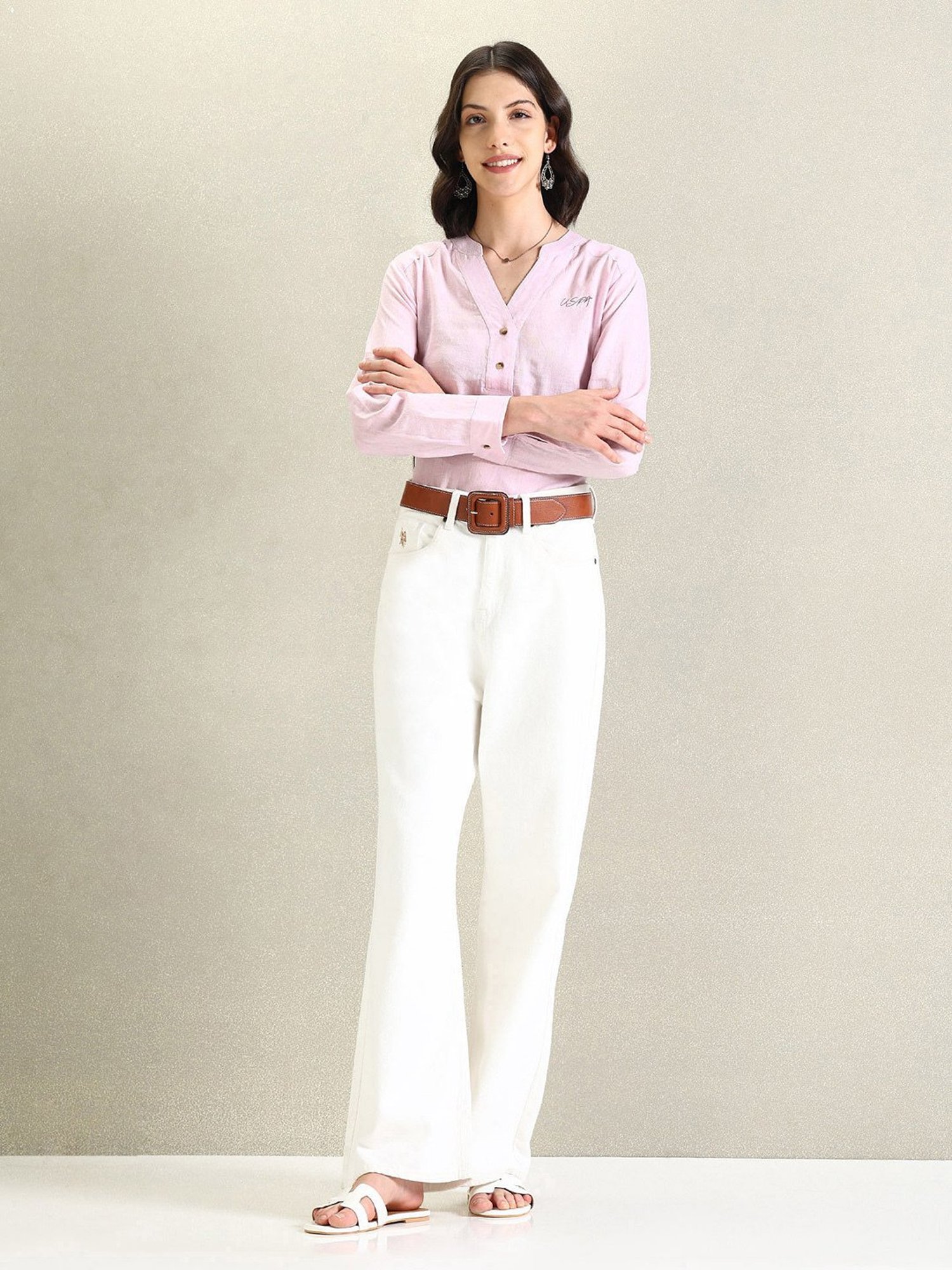 U.S. Polo Assn. Pink Linen Graphic Print Top