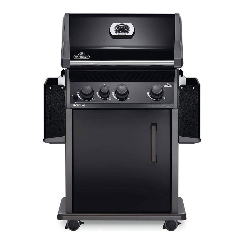 Napoleon Rogue XT 425 3 Burner 51000 BTU Outdoor Propane Gas Grill with Side Infrared Burner and Folding Shelves, Black