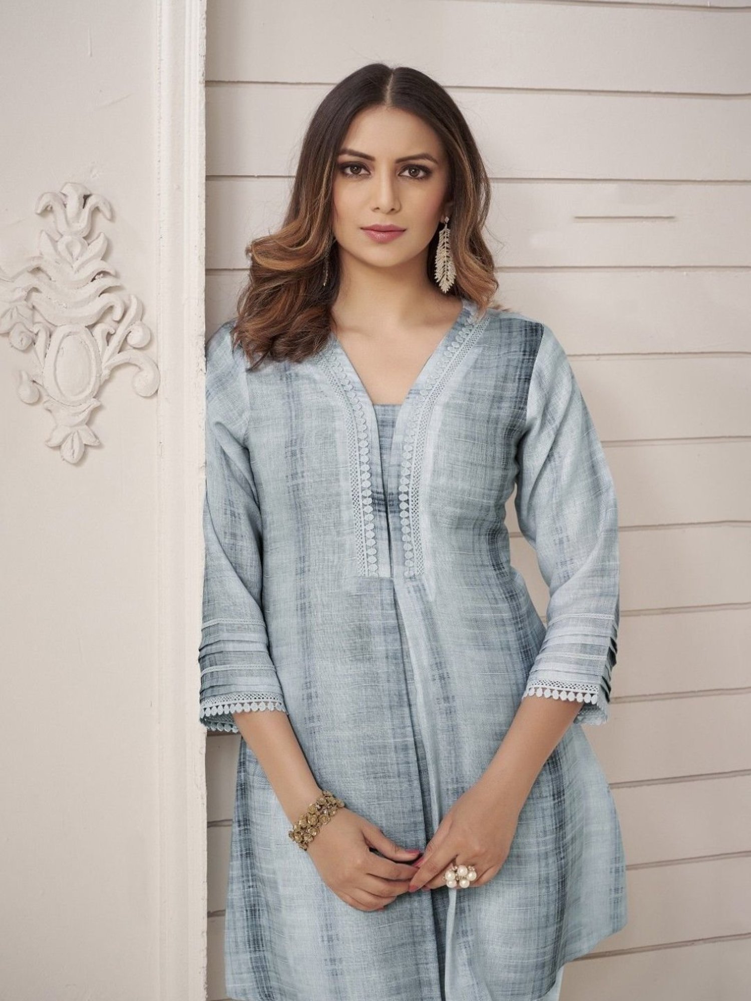 Autumnlane Blue Manmeet Blue Shibori Tunic With Pant Co-ord Set