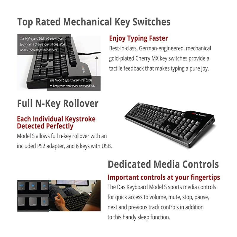 Model S Professional Mechanical Keyboard High Performance Clicky Tactile Feedback Enhanced 104 Key Layout Laser Etched Keycaps to Prevent Fading Cherry MX Blue Switches Ultra Sleek Design
