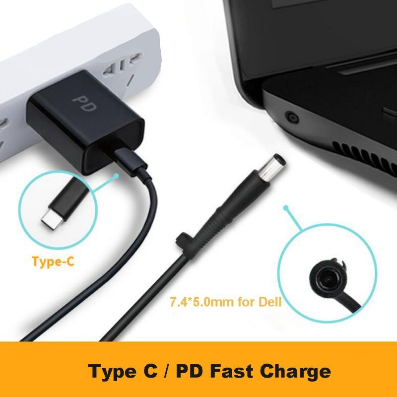 USB-C Type C to 7.4mm 5.0mm round Tip Charging Power Cable for Dell 65W 7.4mm*5.0mm round tip laptops