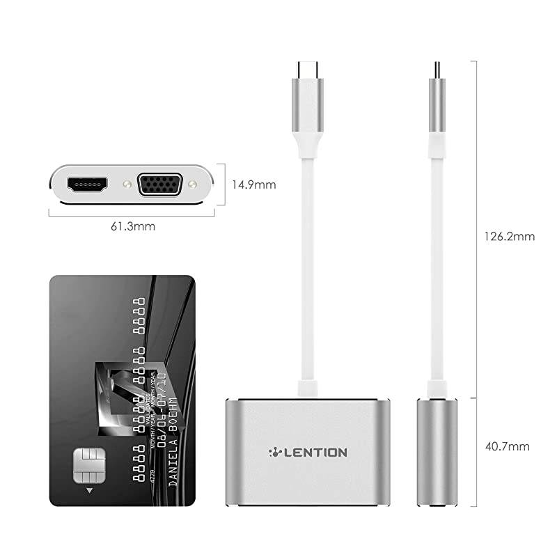 USBC to 4K HDMI VGA Dual Display Digital AV Adapter Compatible 2018 2019 MacBook Air iPad Pro MacBook Pro Thunderbolt 3 XPS 1315 Surface Book 2Go Chromebook More Silver