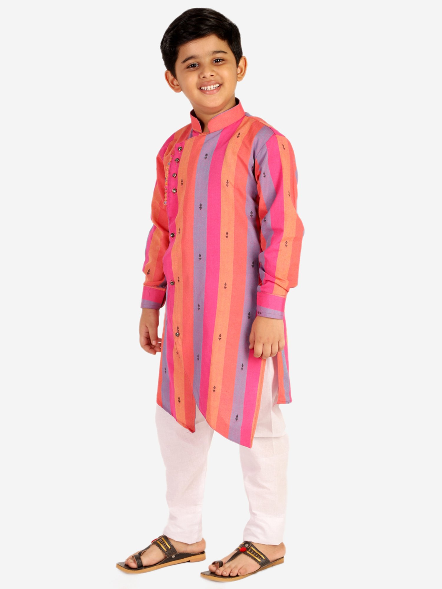 Pro-Ethic Style Developer Kids Pink & White Striped Full Sleeves Kurta with Pyjamas