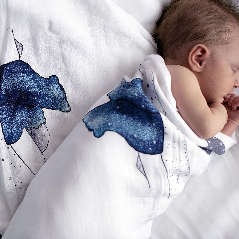 JumpOff Jo - Swaddle Baby Blanket - 47" x 47" - Bamboo and Cotton - Mama Bear in Blue