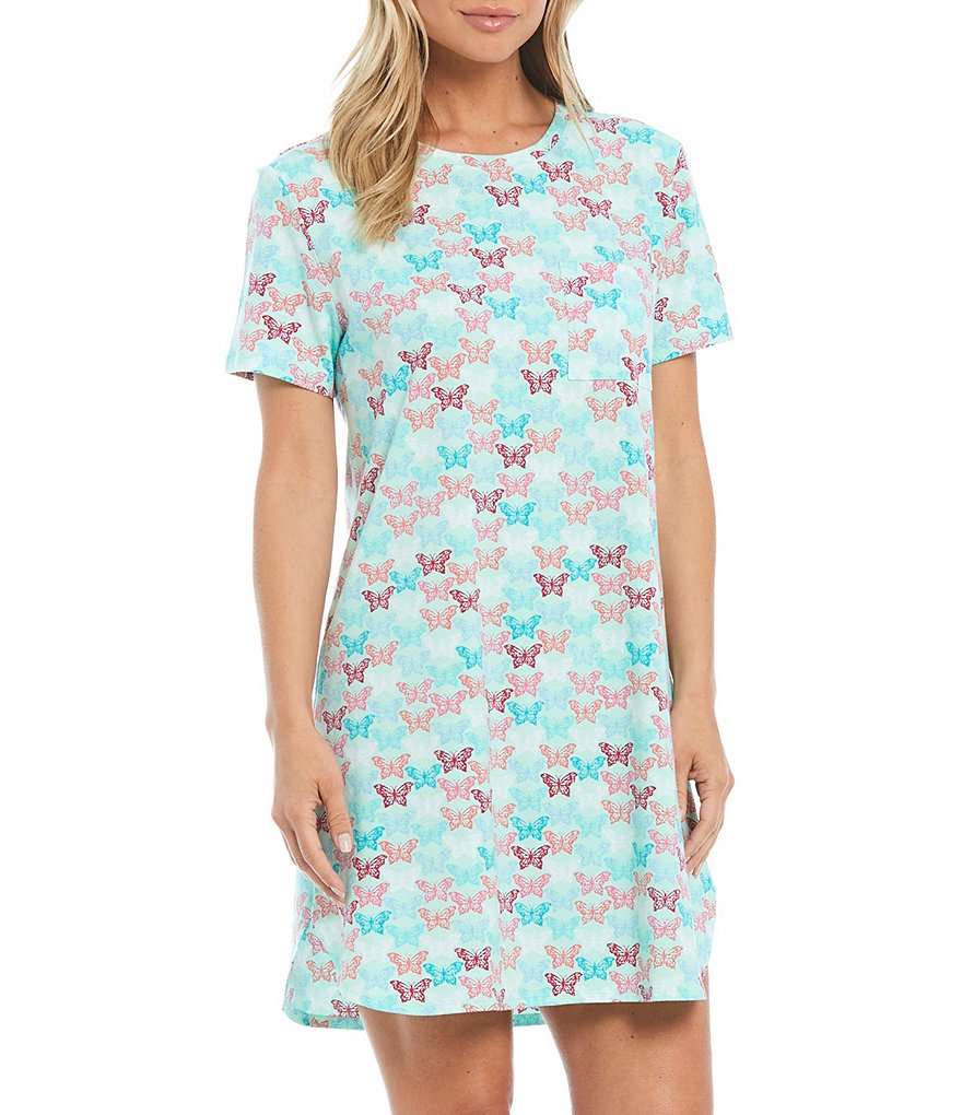 Sleep Sense Butterfly Printed Jewel Neck Knit Sleepshirt