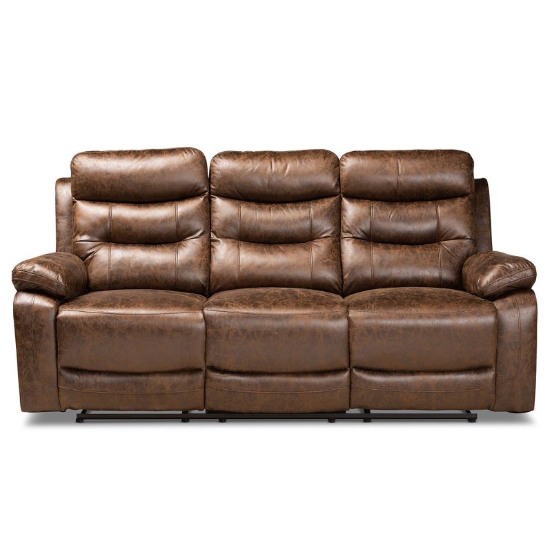 Beasely Faux Leather Upholstered 3 Seater Reclining Sofa Brown - Baxton Studio