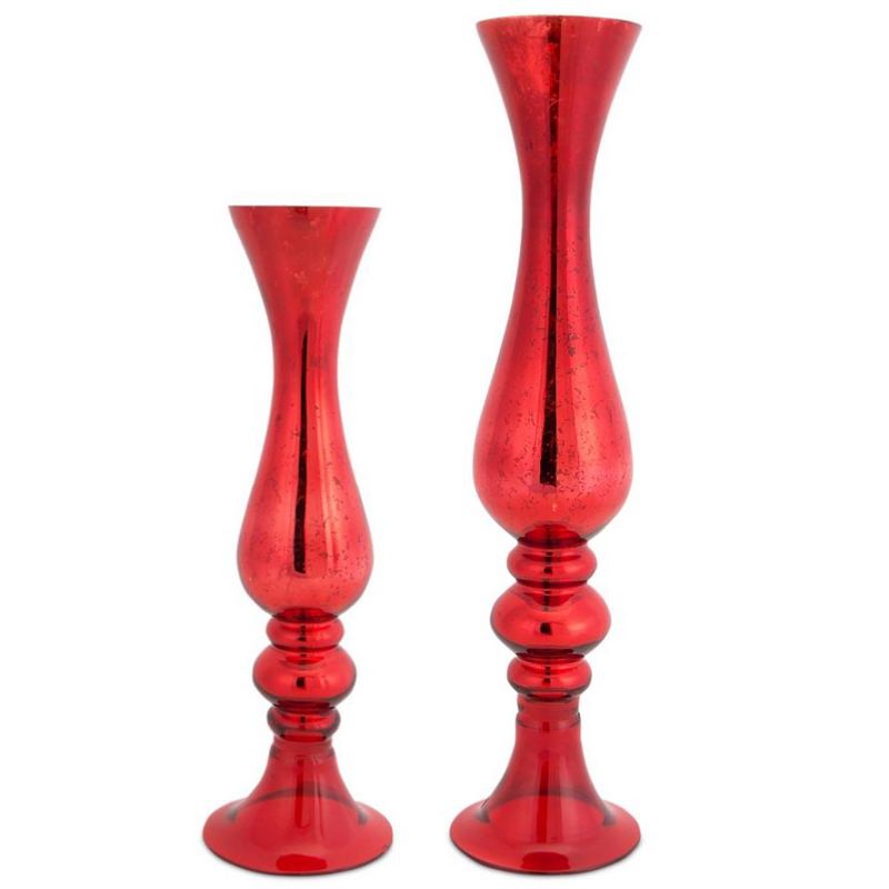 Melrose Set of 2 Red Mercury Glass Christmas Finial Flower Vases 19.5"