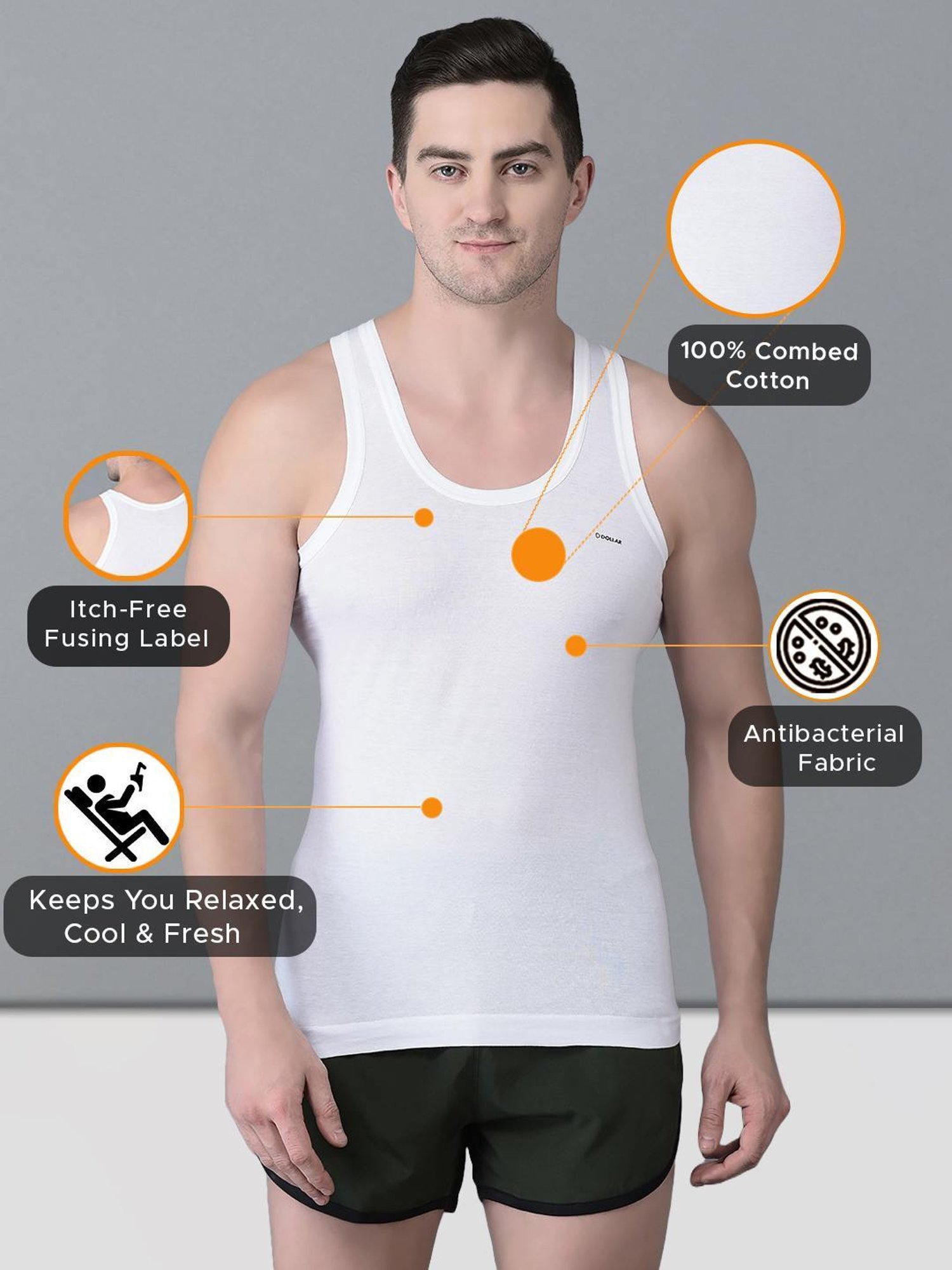 Dollar Bigboss White Cotton Regular Fit Vest - Pack Of 10