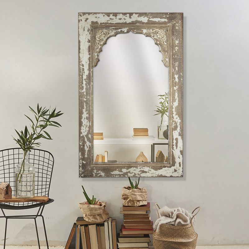 32.3" x 20.5" Rustic Distressed Wood Hanging Wall Vanity Mirror Brown - American Art Decor