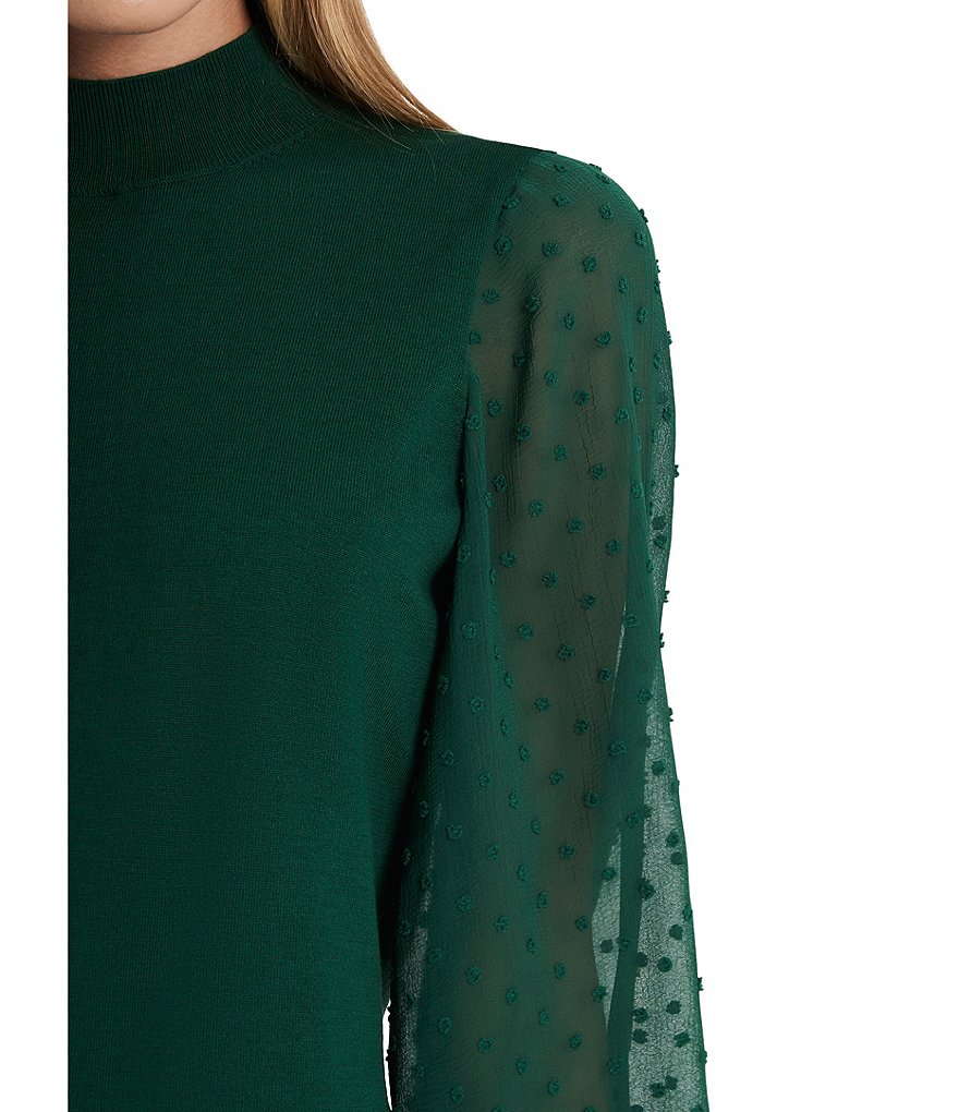 CeCe Mock Neck Long Sleeve Clip Dot Sweater