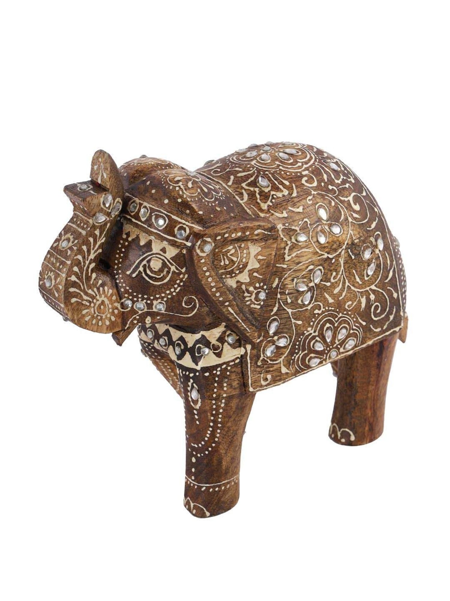 Aapno Rajasthan Brown & White Wooden Elephant Showpiece