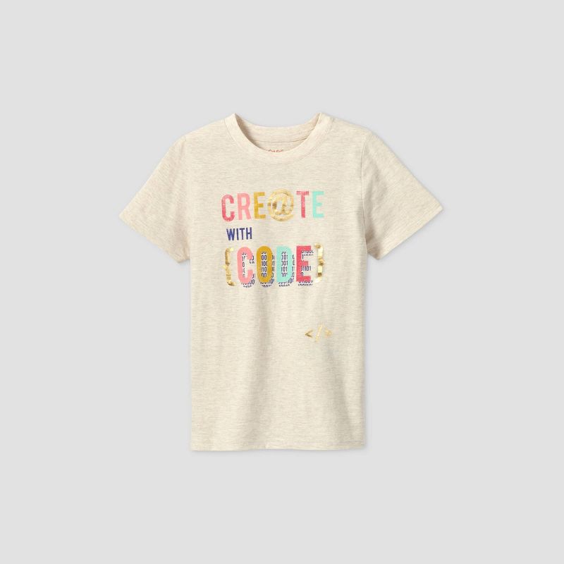 Kids' Short Sleeve 'Create With Code' Graphic T-Shirt - Cat & Jack™ Cream XS