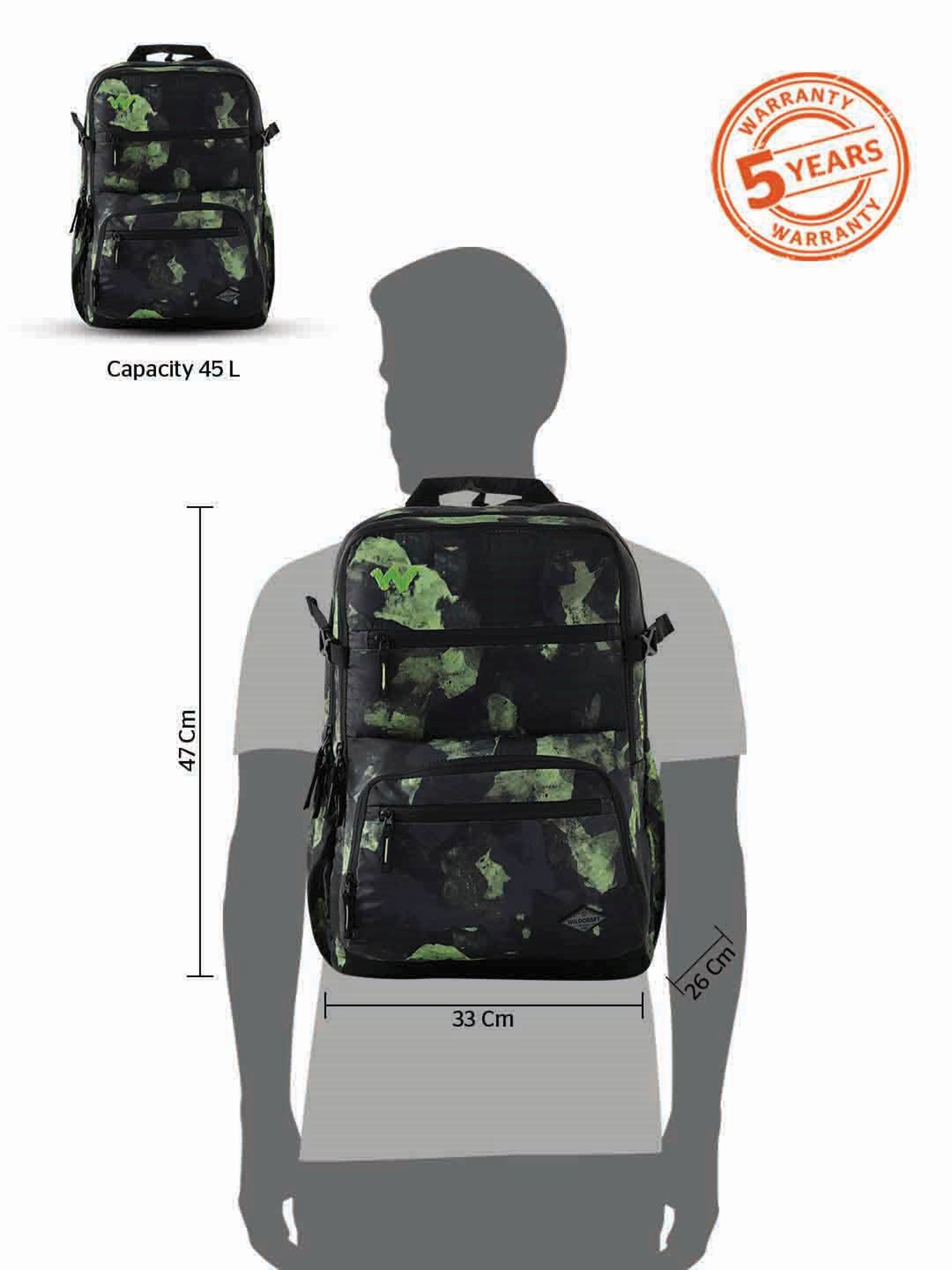 Wildcraft Evo 45 Black Laptop Backpack