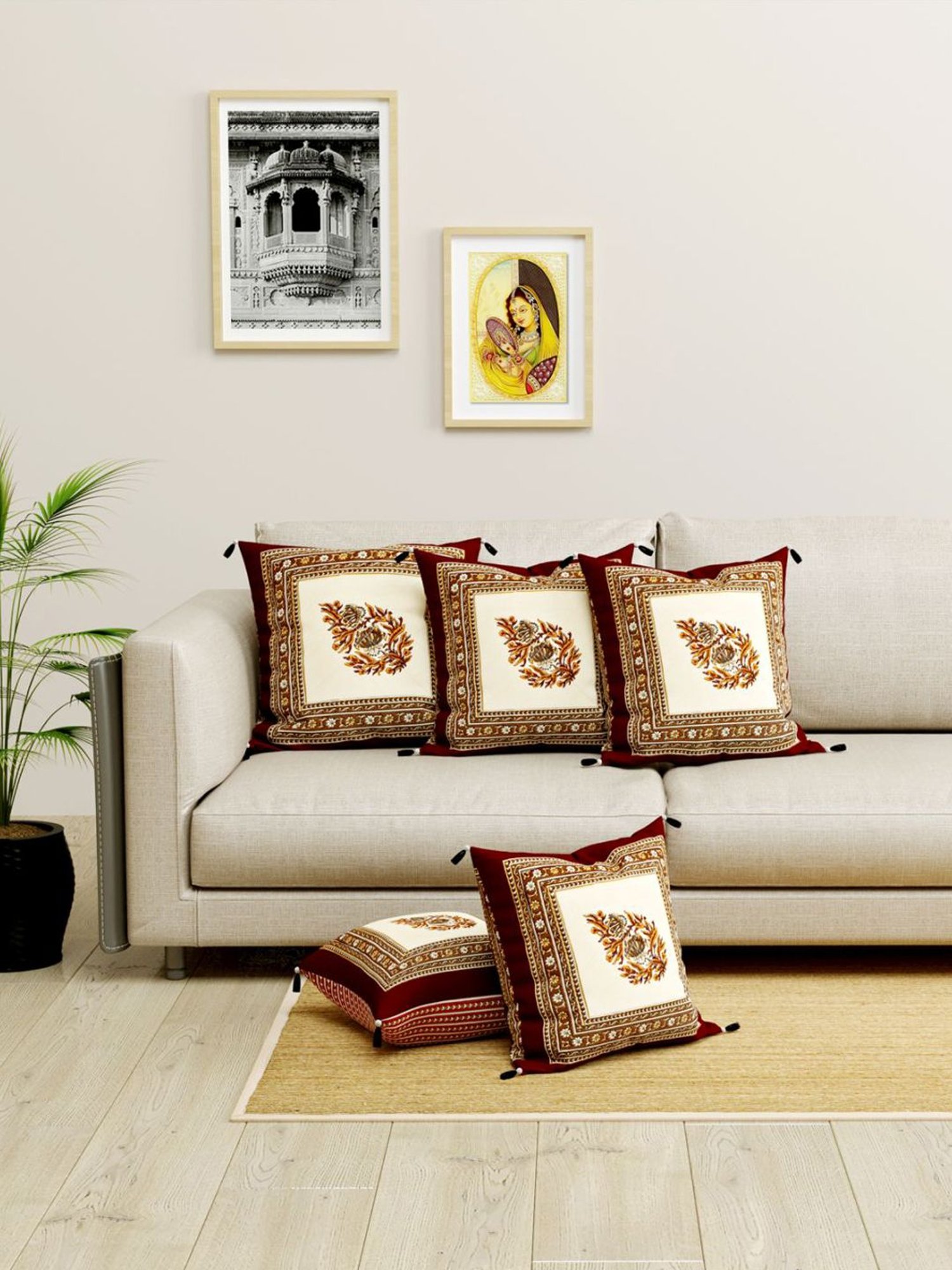 Living Roots Multicolor Cotton Cushion Covers - Set of 5