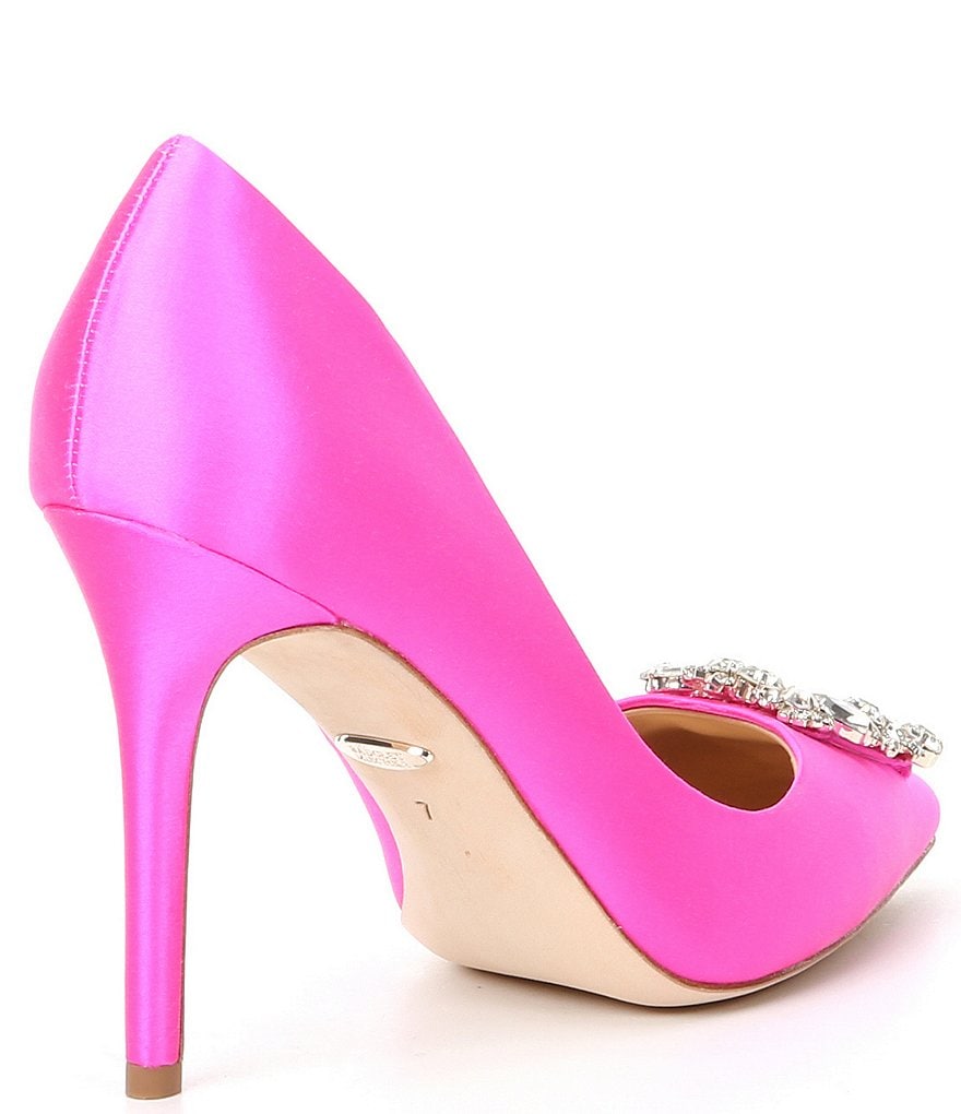 Badgley Mischka Cher Satin Brooch Embellished Stiletto Pumps