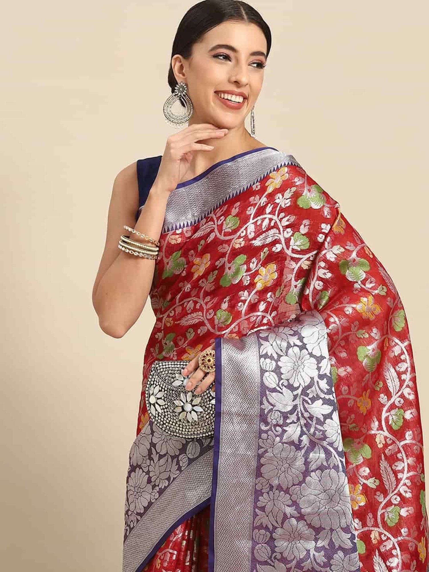 Unnati Silks Grey Cotton Printed Saree With Unstitched Blouse