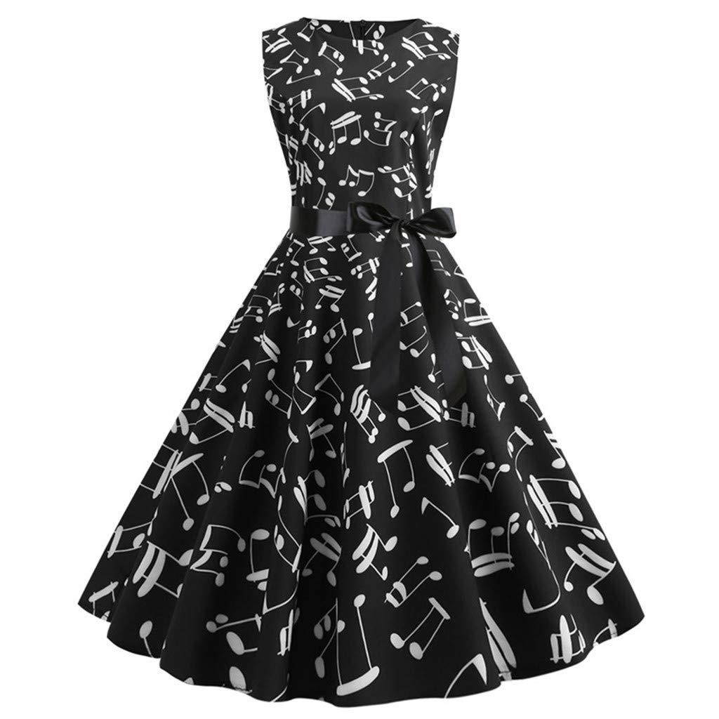 Prom Dresses for Women,Women Vintage 1950s Retro Print Sleeveless Casual Evening Party Prom Swing Dress