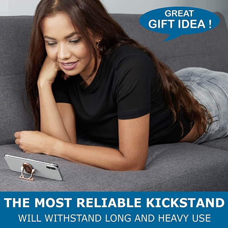 3 Finger Phone Ring Holder Kickstand  Comfy Secure Grip Scratch Resistant Durable Light Metal Ideal for Magnetic Car Mount or Stand Gift Idea w Wrist Strap Rose Gold