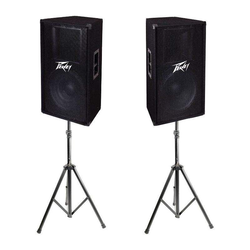 Peavey PV 115 15" 2-Way Live Sound Pro DJ Speaker (2) + Pyle 6' Tripod Stand (2)