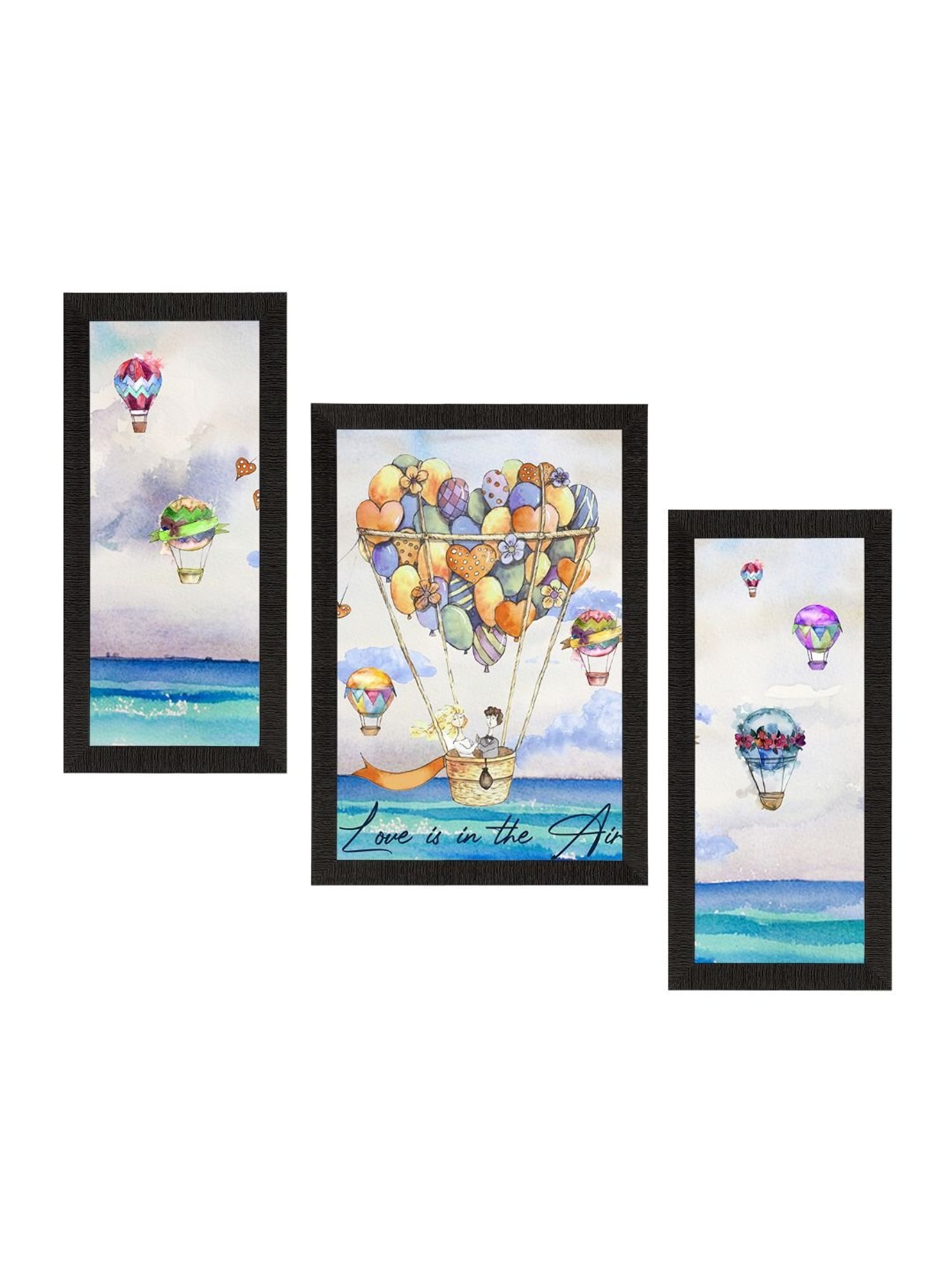 eCraftIndia Set of 3 Love is in the Air Balloon Theme Satin Matt Texture UV Art Painting