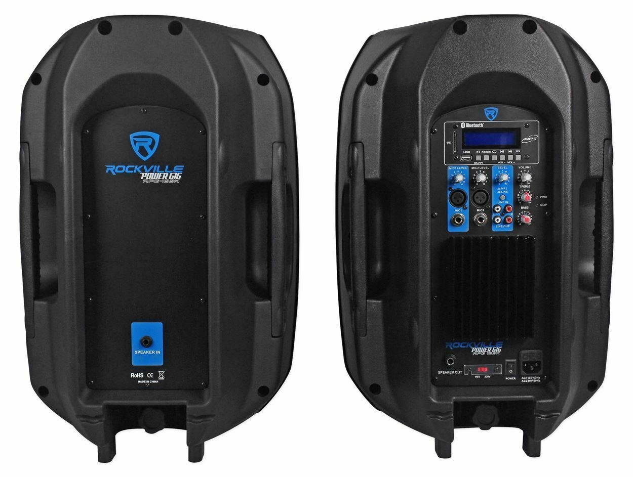 RPG122K Dual 12" Powered Speakers, Bluetooth+Mic+Speaker Stands+Cables