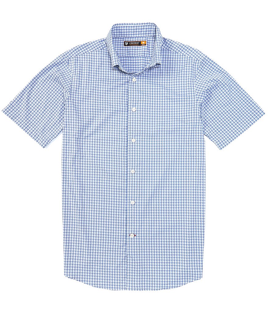 Cremieux Plaid Performance Stretch White Short-Sleeve Woven Shirt
