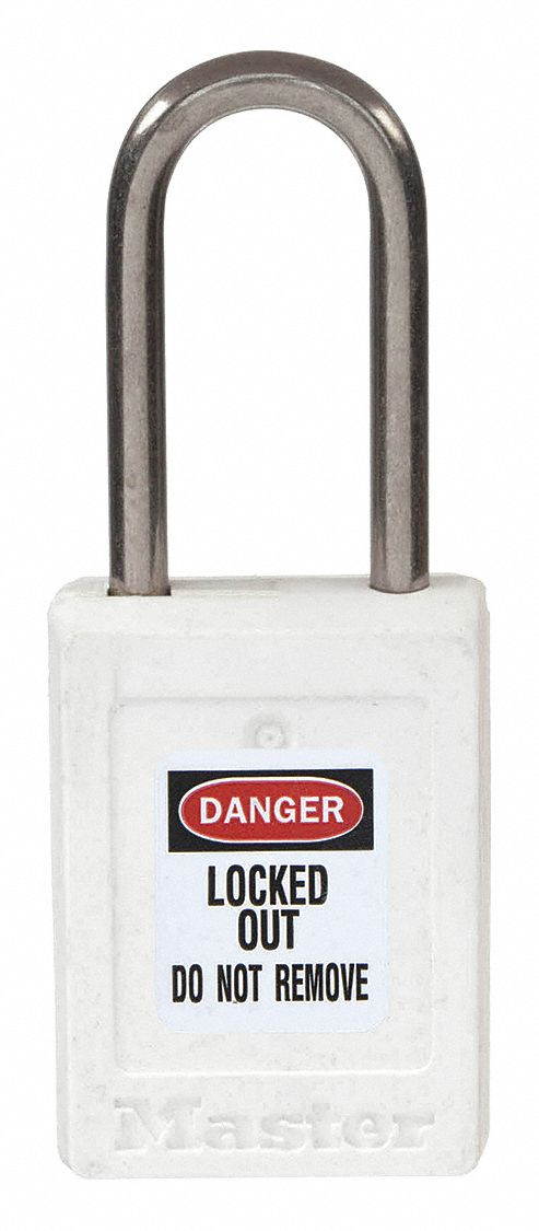 Lockout Padlock, Keyed Different, White, 3/16 In. Dia.
