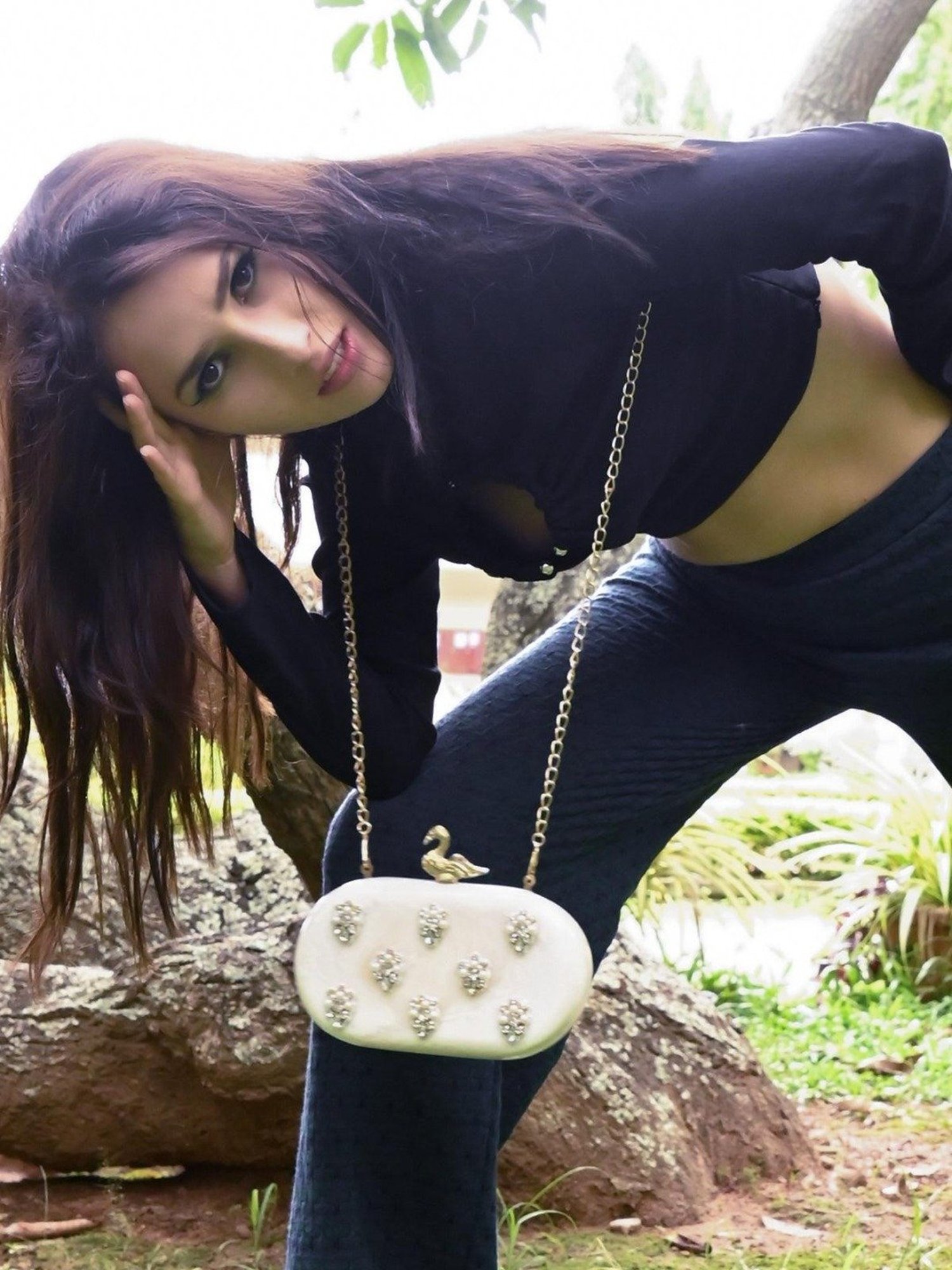 Odette White Embellished Sling Handbag