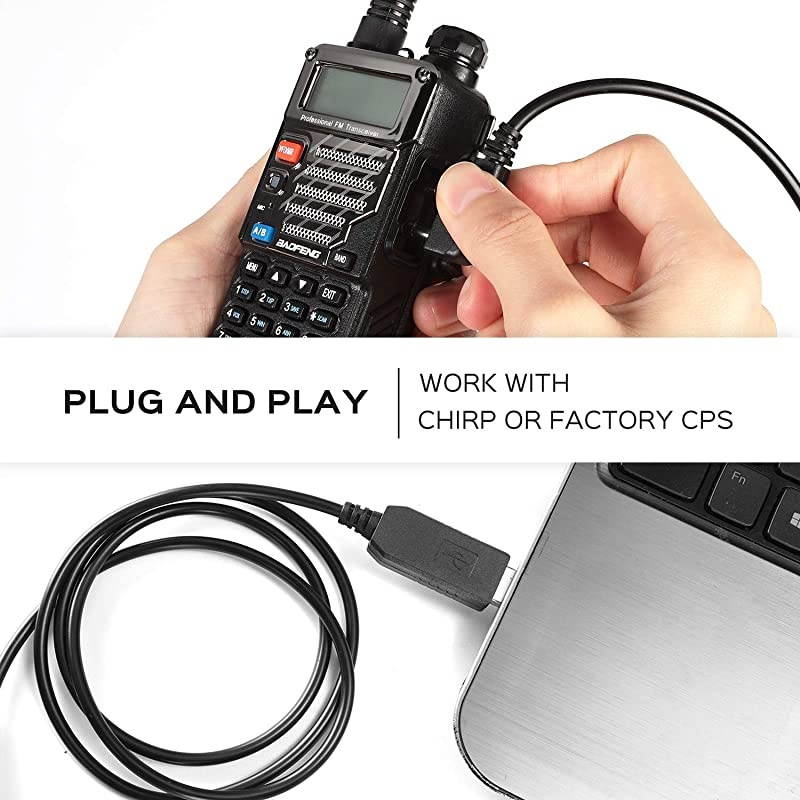 PC001 FTDI USB Programming Cable, Plug and Play, Compatible with Most Analog Two Way Radios with 2-Pin K Plug