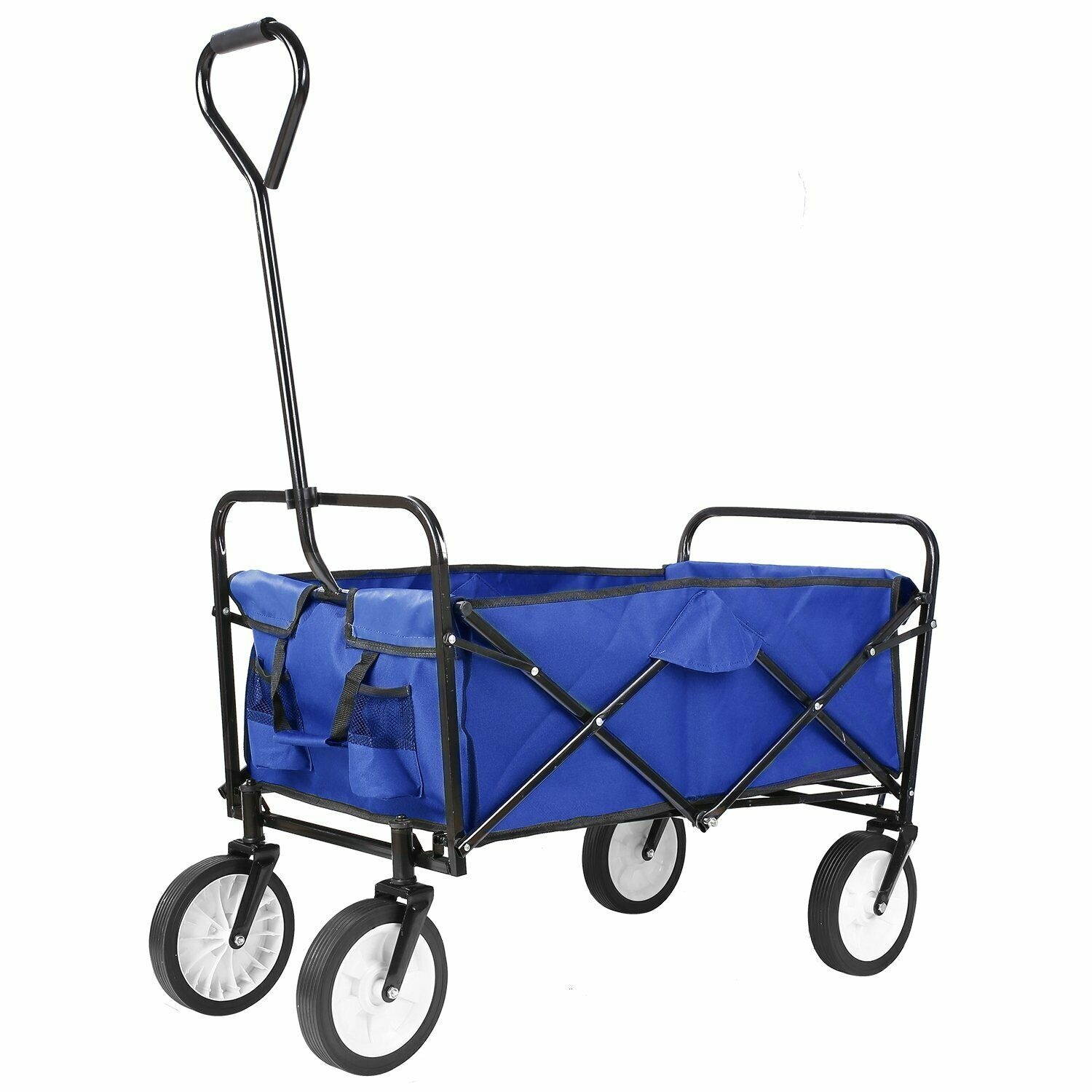 Collapsible Wagon Utility Outdoor Garden Cart Camping Shopping Trolley Cart Blue